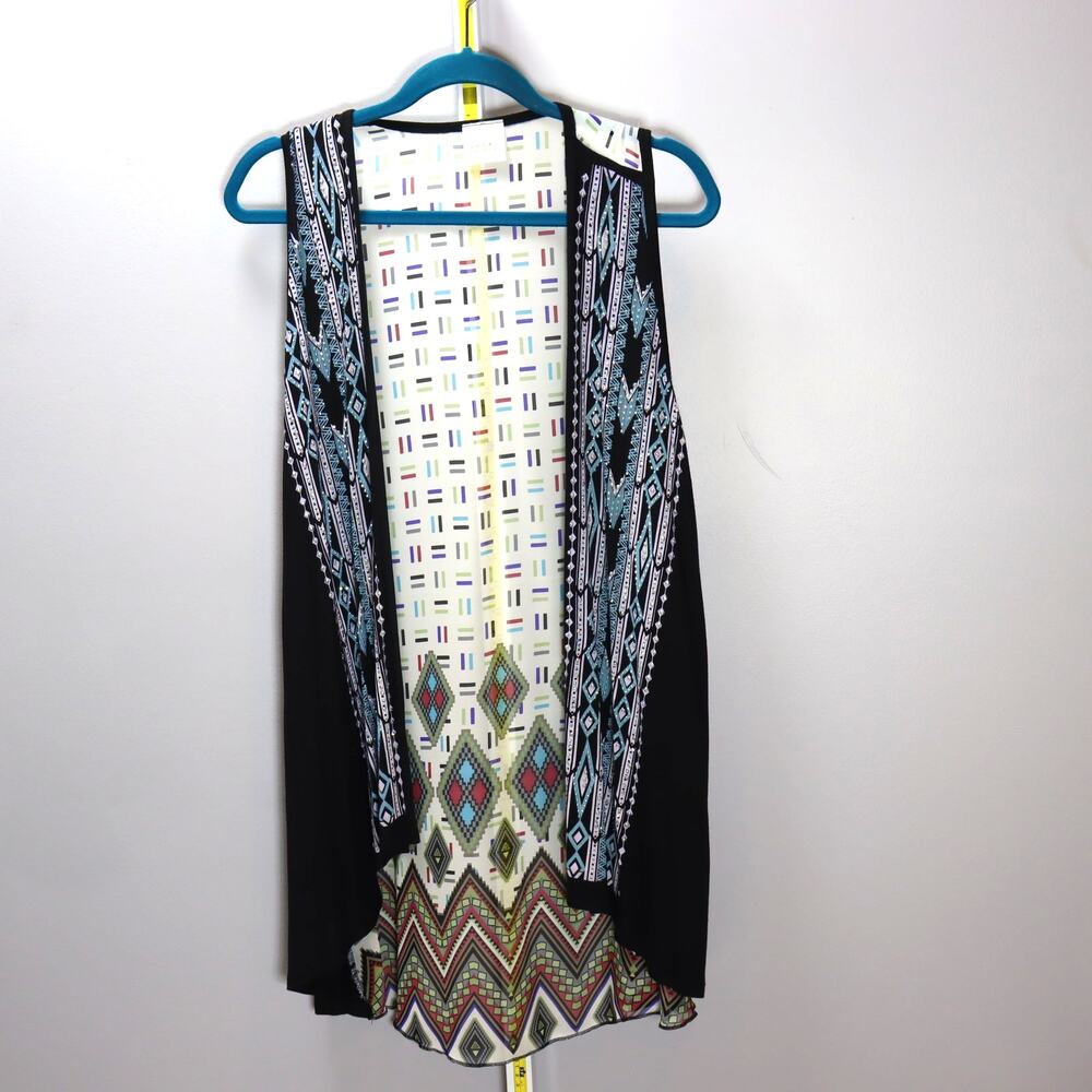Vocal Sleeveless Long Vest Duster Geometric‎ Print Size 1XL